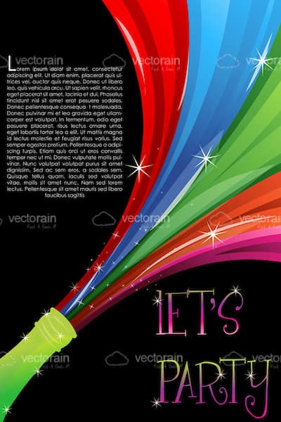 Champagne Bottle with Colorful Swirls and Sample Text